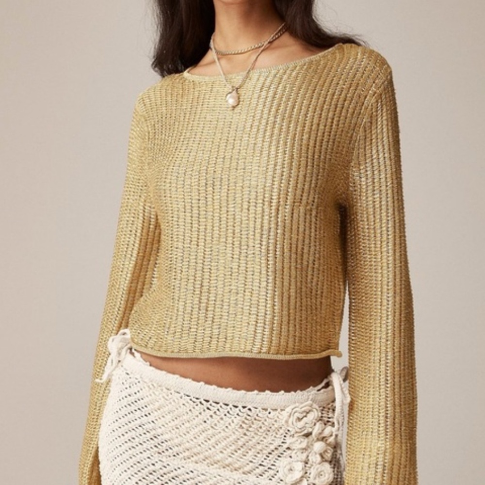 J. Crew Factory Gold Metallic Ribbed Crewneck Sweater